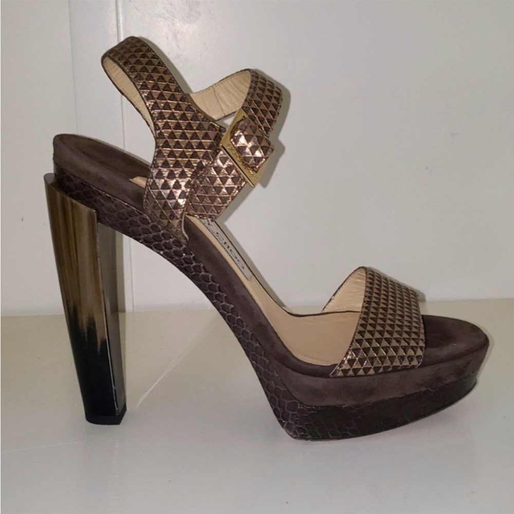 Jimmy Choo Platform Heels , Black and Gold, Size 8